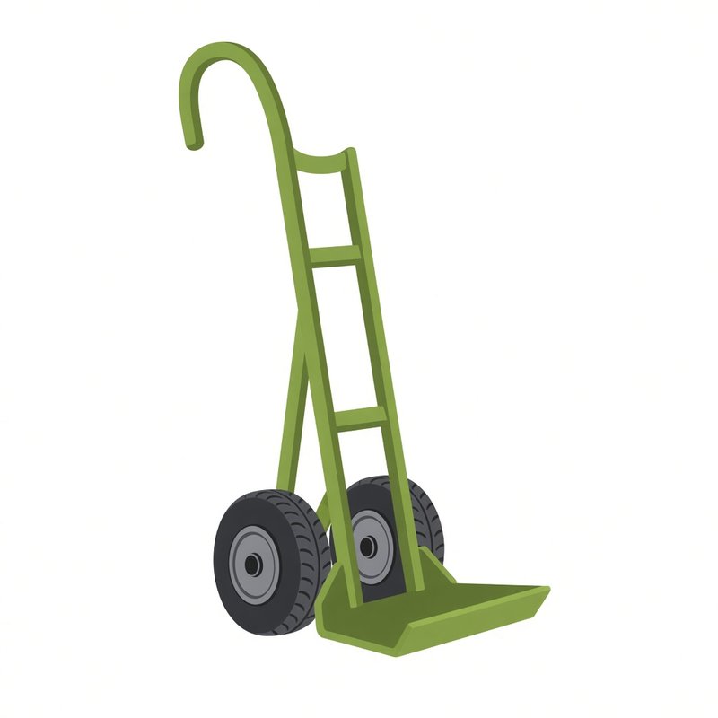 Illustration of a P-handle hand truck with two air-filled tires